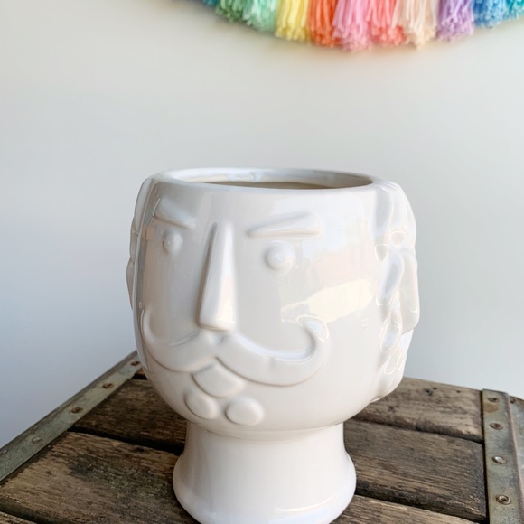 Mustache Gentleman Man Bust Planter Pot White - Picture 7 of 7